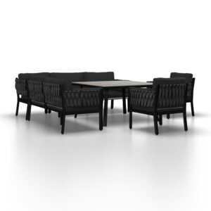 wohnli-moebel-suche-002069005902-1 Dining-Loungeset Elisa Schwarz Outdoorstoff/Metall Metall, Kunststoff, Textil Bessagi Garden Garten & Outdoor > Gartenmöbel > Gartenmöbel-Sets Schwarz