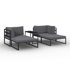 Loungegarnitur Valentina Dunkelgrau Metall/Outdoorstoff Metall, Glas, Textil Bessagi Garden Garten & Outdoor > Loungemöbel > Loungegarnituren Grau