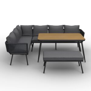 Dining-Loungeset Camea Dunkelg Outdoorstof/Metall/Polywood Metall, Kunststoff, Textil Bessagi Garden Garten & Outdoor > Gartenmöbel > Gartenmöbel-Sets Grau