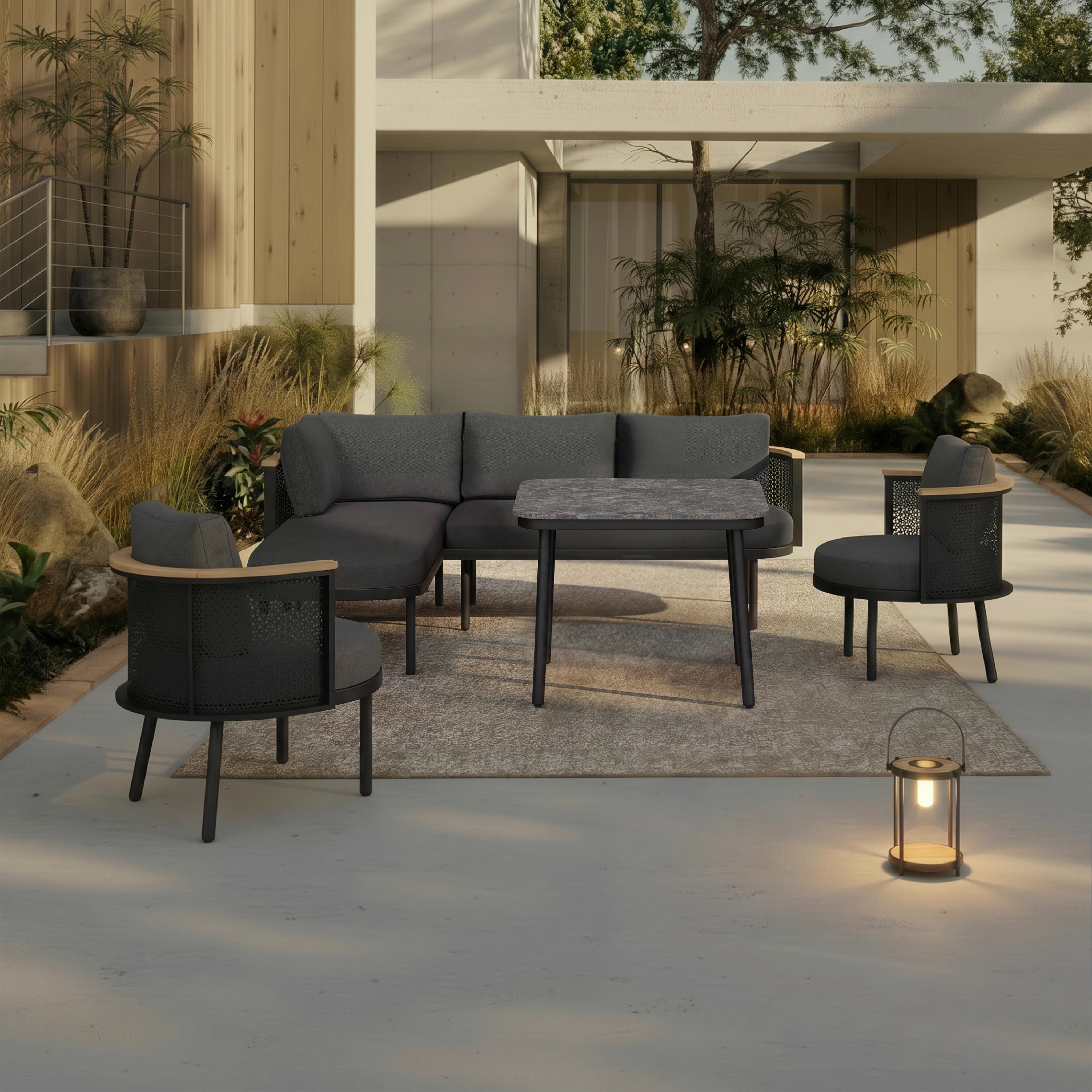 wohnli-moebel-suche-002069007301 Wohnli Möbelsuche - Dining-Loungeset Lissa Dunkelg Outdoorstoff/Metall/Polywood