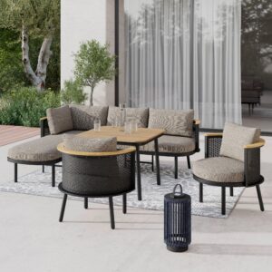 Wohnli Möbelsuche - Dining-Loungeset Lissa Beige Outdoorstoff/Metall/Polywood