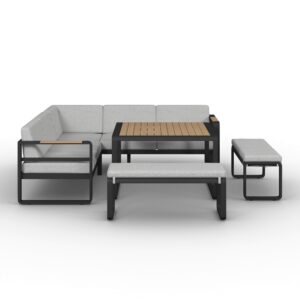 Dining-Loungeset Aruba Hellgr. /Schwarz Outdoorstoff/Metall Metall, Kunststoff, Textil Bessagi Garden Garten & Outdoor > Gartenmöbel > Gartenmöbel-Sets Schwarz