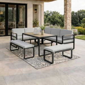 wohnli-moebel-suche-002069007402 Wohnli Möbelsuche - Dining-Loungeset Aruba Hellgr. /Schwarz Outdoorstoff/Metall