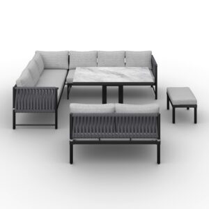 wohnli-moebel-suche-002069007501-1 Dining-Loungeset Polly Hellgrau Outdoorstoff/Metall Metall, Kunststoff, Textil Bessagi Garden Garten & Outdoor > Gartenmöbel > Gartenmöbel-Sets Grau