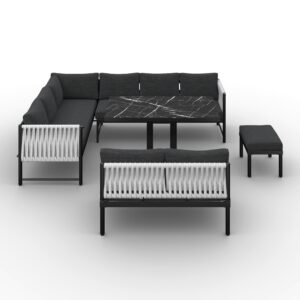 wohnli-moebel-suche-002069007502-1 Dining-Loungeset Polly Schwarz Outdoorstoff/Metall Metall, Kunststoff, Textil Bessagi Garden Garten & Outdoor > Gartenmöbel > Gartenmöbel-Sets Schwarz