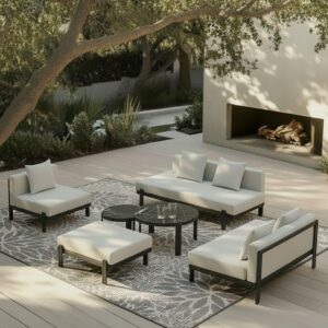 Wohnli Möbelsuche - Loungegarnitur Cherry Hellgrau Outdoorstoff/Metall