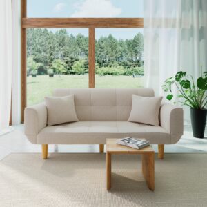 Schlafsofa Miriam Beige Webstoff Holz, Textil Bessagi Home Wohnzimmermöbel Beige