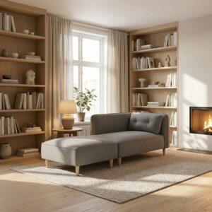 Sofa Fanny Dunkelgrau Leinenoptik mit Hocker Holz, Textil Bessagi Home Möbel > Sofas & Couches > Sofas > Modulare Sofas Grau