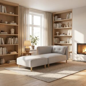 Sofa Fanny Hellgrau Leinenoptik mit Hocker Holz, Textil Bessagi Home Möbel > Sofas & Couches > Sofas > Modulare Sofas Grau