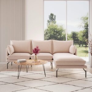 Wohnlandschaft Rosa Webstoff Beige Textil Bessagi Home Möbel > Sofas & Couches > Wohnlandschaften > Ecksofas > XXL Ecksofas Beige
