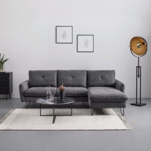 Wohnlandschaft Levi Dunkelgrau Leinenoptik Holz, Metall, Textil Bessagi Home Möbel > Sofas & Couches > Wohnlandschaften > Ecksofas Grau