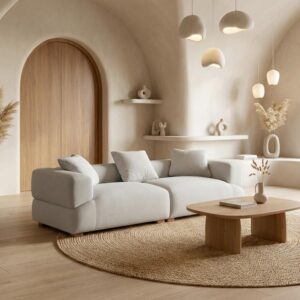 Sofa Talia Samt Beige Holz, Textil Bessagi Home Möbel > Sofas & Couches > Sofas Beige