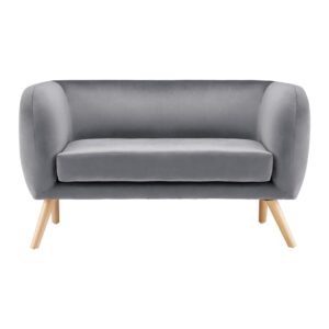 Sofa Bruno grau Samtbezug B: ca. 124 cm Holz, Textil Bessagi Home Wohnzimmermöbel Grau