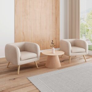 Loungesessel Bruno Beige Webstoff Holz, Textil Bessagi Home Wohnzimmermöbel Beige