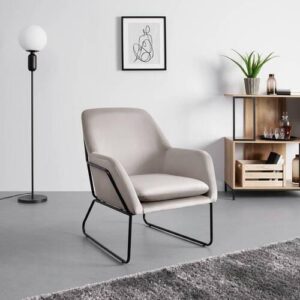 Relaxsessel Kezia Beige Samt Metall, Textil Bessagi Home Wohnzimmermöbel Beige