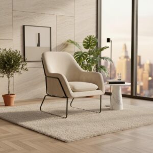 Sessel Kezia Beige Webstoff Metall, Textil Bessagi Home Möbel > Sessel > Polstersessel Weiß