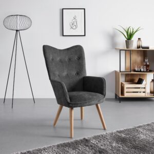 Ohrensessel Natalie Dunkelgrau Webstoff Holz, Metall, Textil Bessagi Home Wohnzimmermöbel Grau