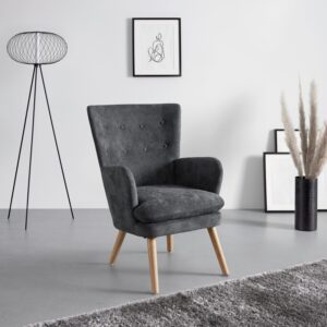 Ohrensessel Stanka Grau Webstoff Holz, Metall, Textil Bessagi Home Wohnzimmermöbel Grau