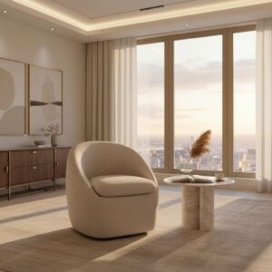 wohnli-moebel-suche-002099004002-1 Sessel Dora Chenille Creme drehbar Holz, Metall, Textil Bessagi Home Möbel > Sessel > Polstersessel Weiß