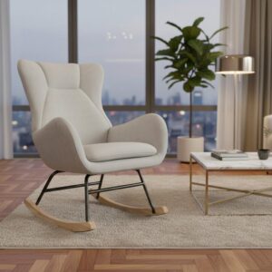 Schaukelsessel Emilio Chenille Hellgrau Holz, Metall, Textil Bessagi Home Möbel > Sessel > Relaxsessel Grau
