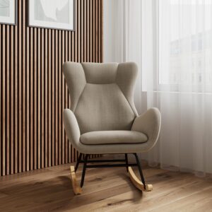 Schaukelsessel Emilio Chenille Beige Holz, Metall, Textil  Wohnzimmermöbel Beige