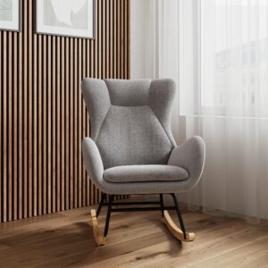 Schaukelsessel Emilio Chenille Grau Holz, Metall, Textil  Wohnzimmermöbel Grau