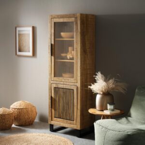 wohnli-moebel-suche-002178001303-1 Vitrine Everest in Naturfarben/Schwarz Holz, Metall, Glas Mömax Möbel > Schränke > Vitrinen Braun