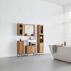 Waschbeckenunterschrank Everest Naturfarben/Schwarz Holz Mömax Möbel > Schränke > Badezimmerschränke > Waschbeckenunterschränke Braun