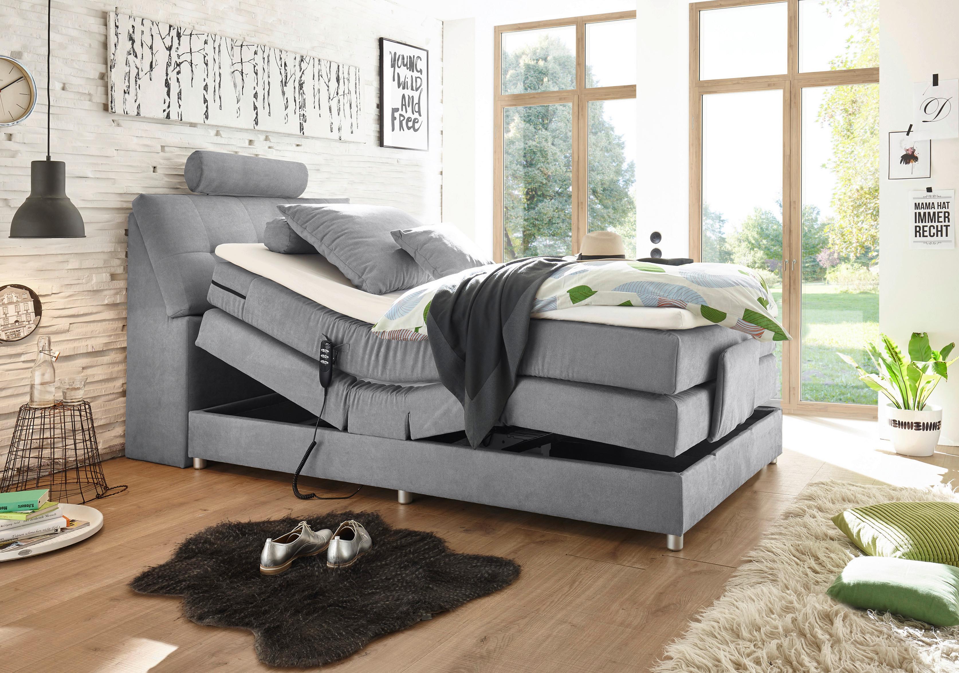 Boxspringbett Palermo elektrisch 120x200cm Hellgrau Textil, Holzwerkstoff MID.YOU Möbel > Betten > Boxspringbetten Grau