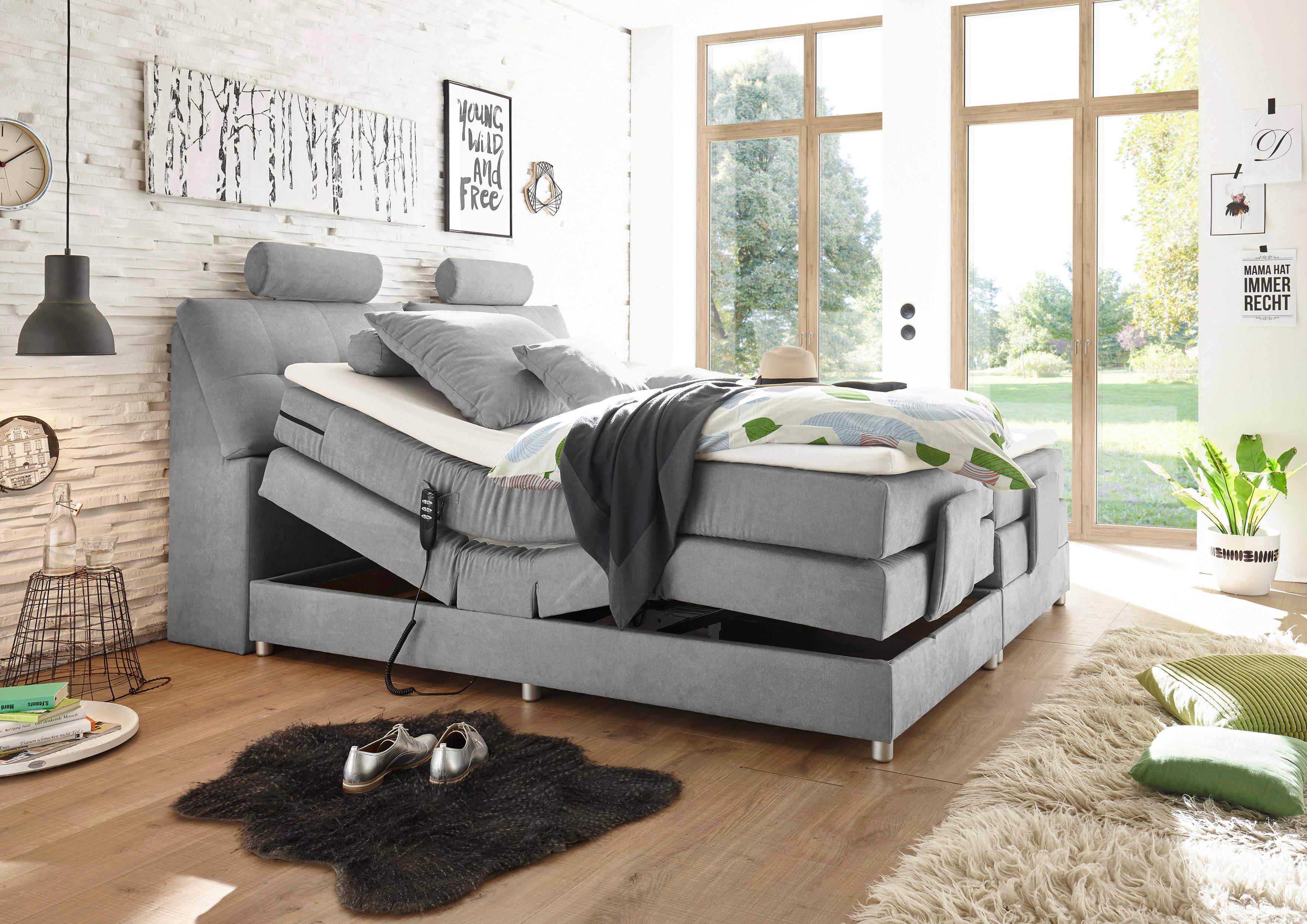 Boxspringbett Palermo elektrisch 180x200cm Hellgrau Textil, Holzwerkstoff MID.YOU Möbel > Betten > Doppelbetten Grau