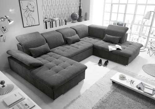 Wohnlandschaft Wayne U inkl. Kissen Dunkelgrau Textil MID.YOU Möbel > Sofas & Couches > Wohnlandschaften > Wohnlandschaften U-Form Grau