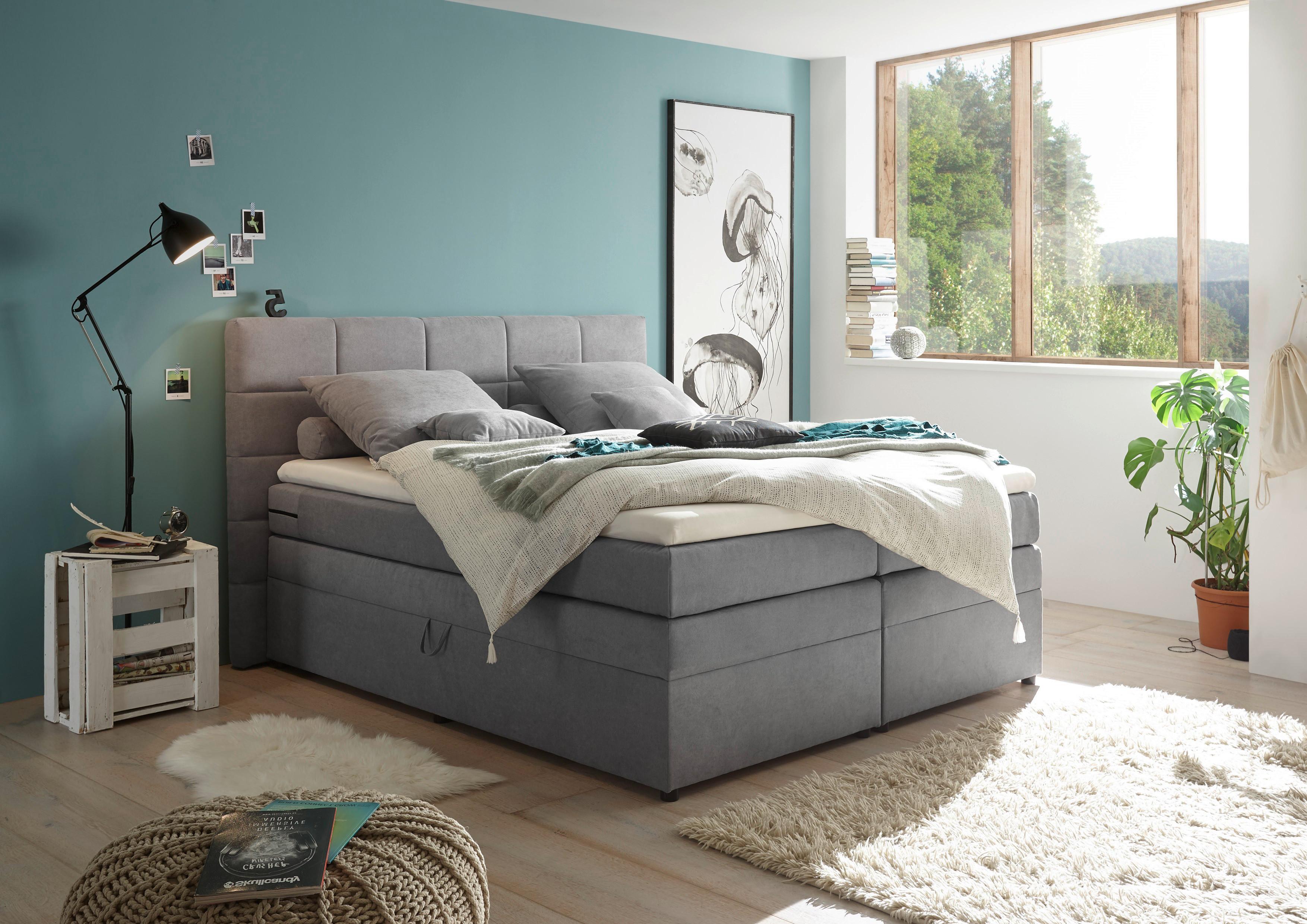 Wohnli Möbelsuche - Boxspringbett Tacoma 3 inkl. Topper ca. 180x200cm Anthrazit