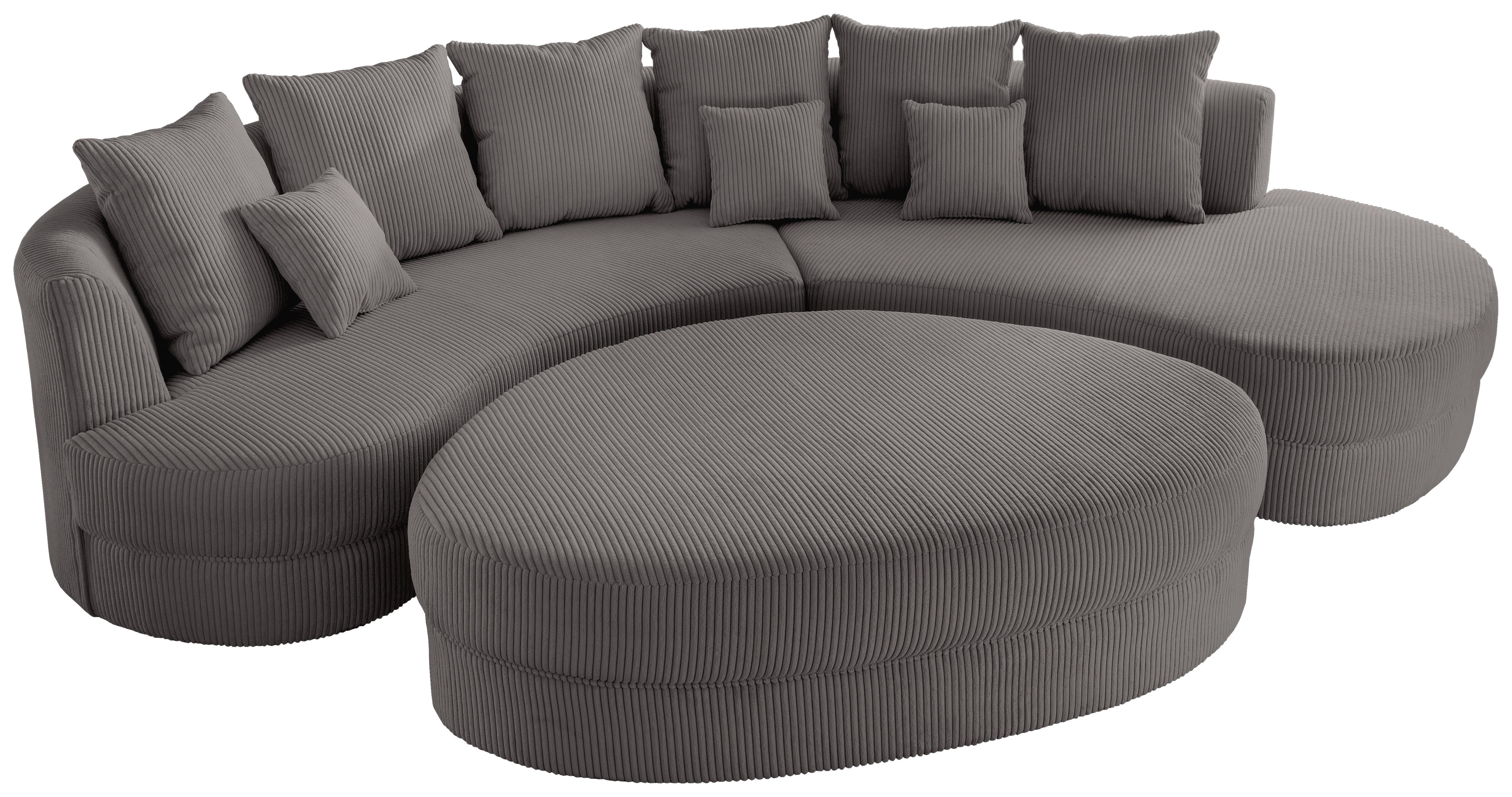 Wohnlandschaft Limoncello m. Hocker ca. 300x160cm Grau Cord Textil Livetastic Wohnzimmermöbel Grau