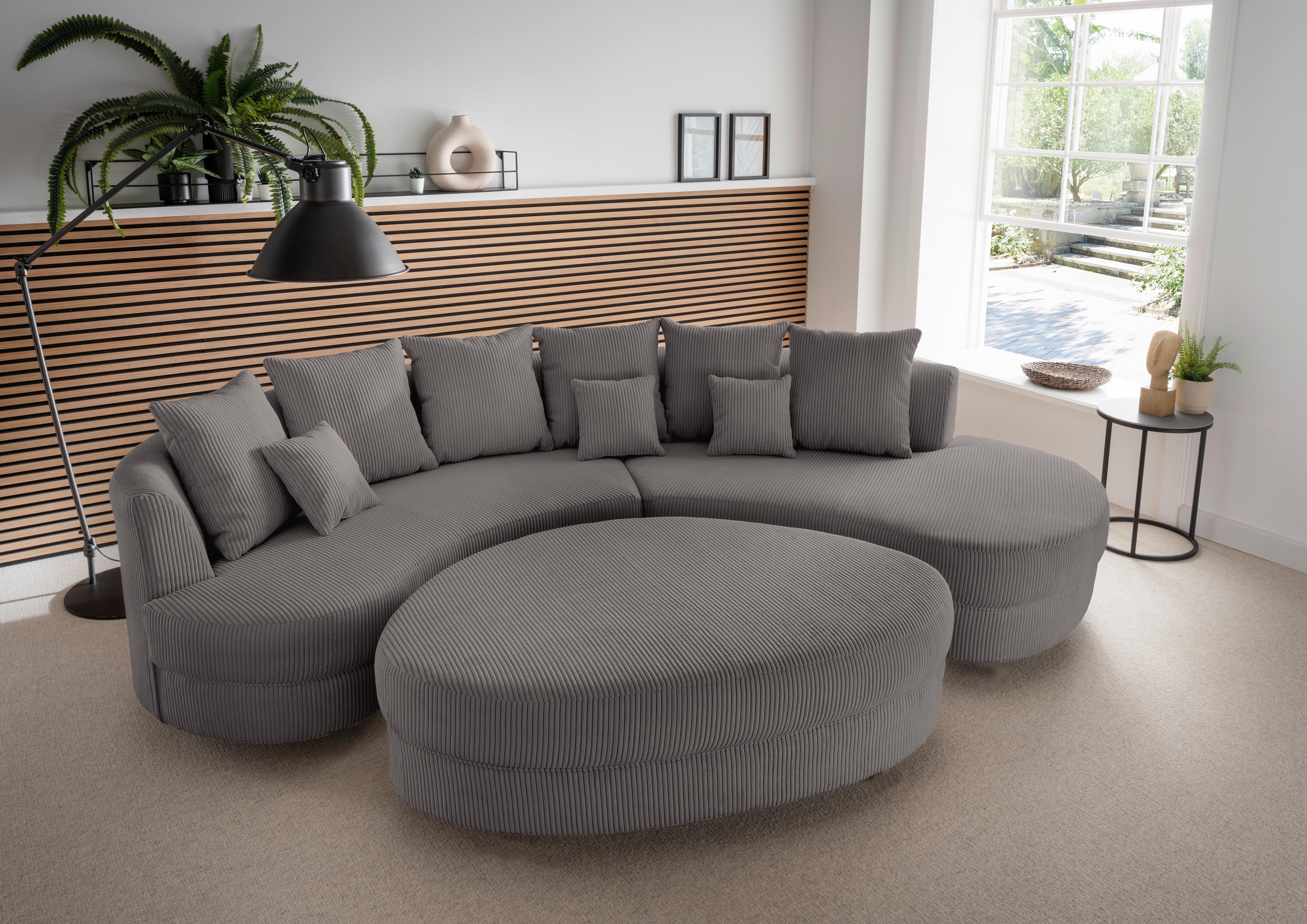 Wohnli Möbelsuche - Wohnlandschaft Limoncello m. Hocker ca. 300x160cm Grau Cord