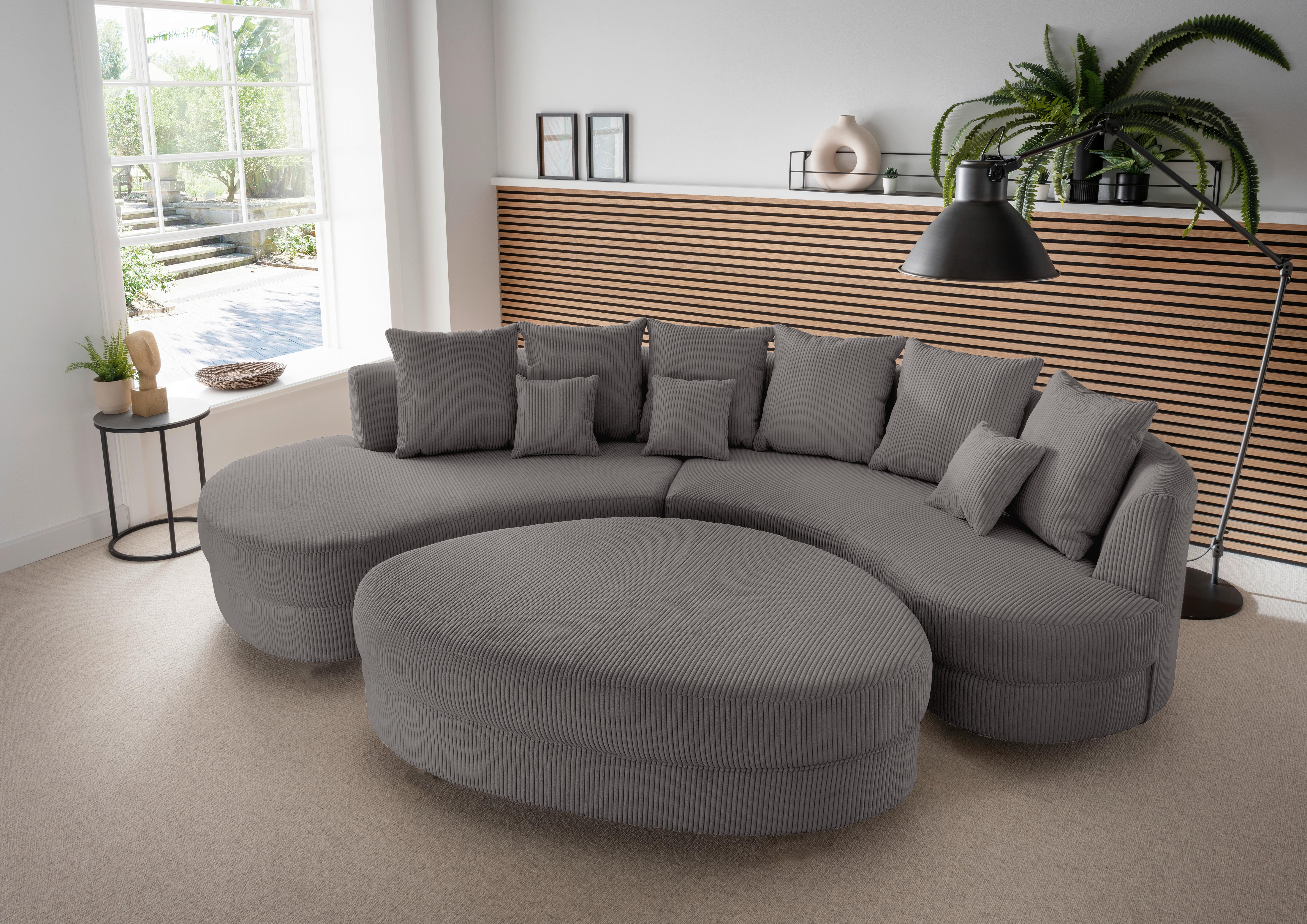 Wohnli Möbelsuche - Wohnlandschaft Limoncello m. Hocker ca. 160x300cm Grau Cord