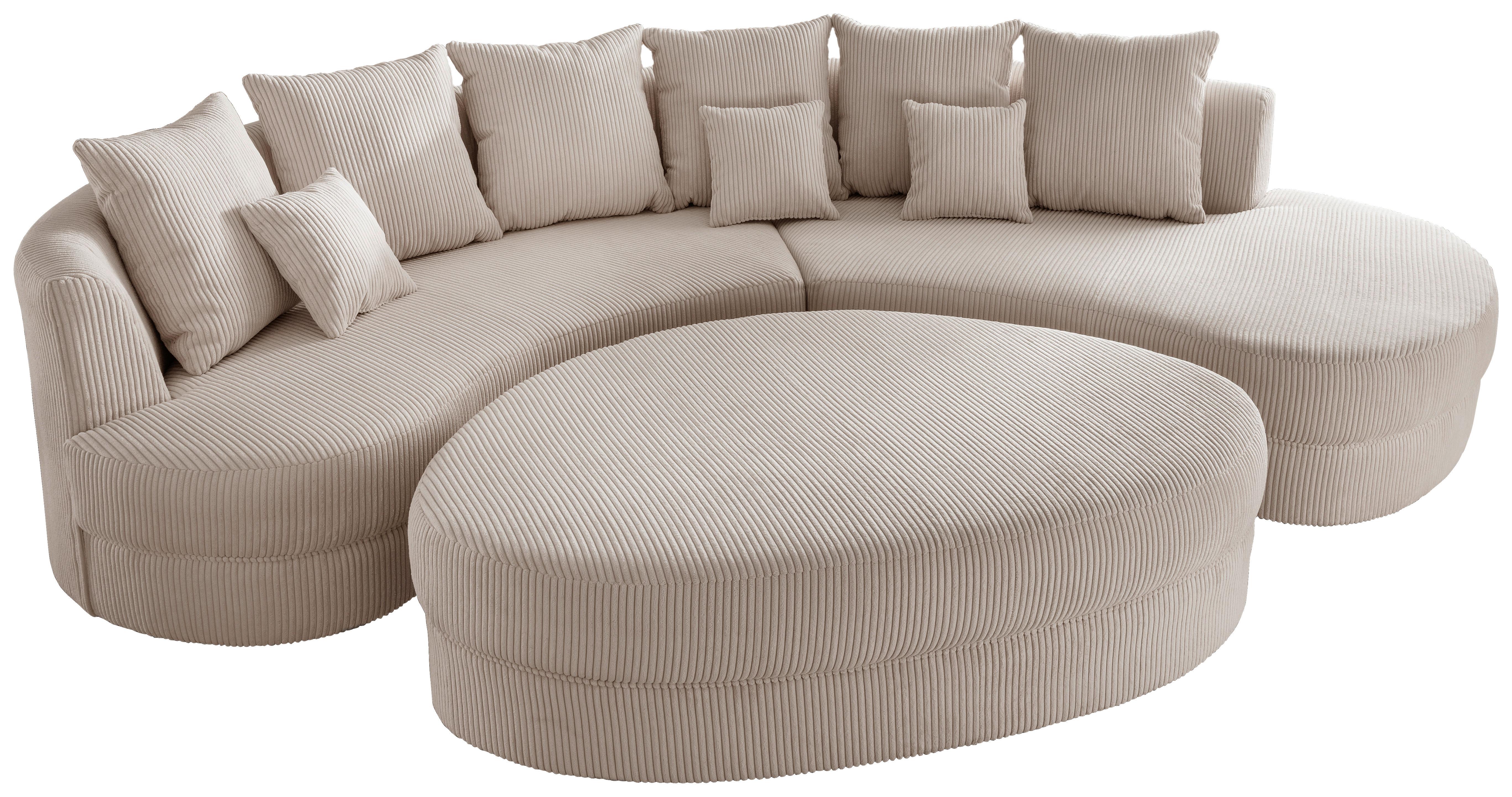 Wohnlandschaft Limoncello m. Hocker ca.300x160cm Beige Cord Textil Livetastic Wohnzimmermöbel Beige