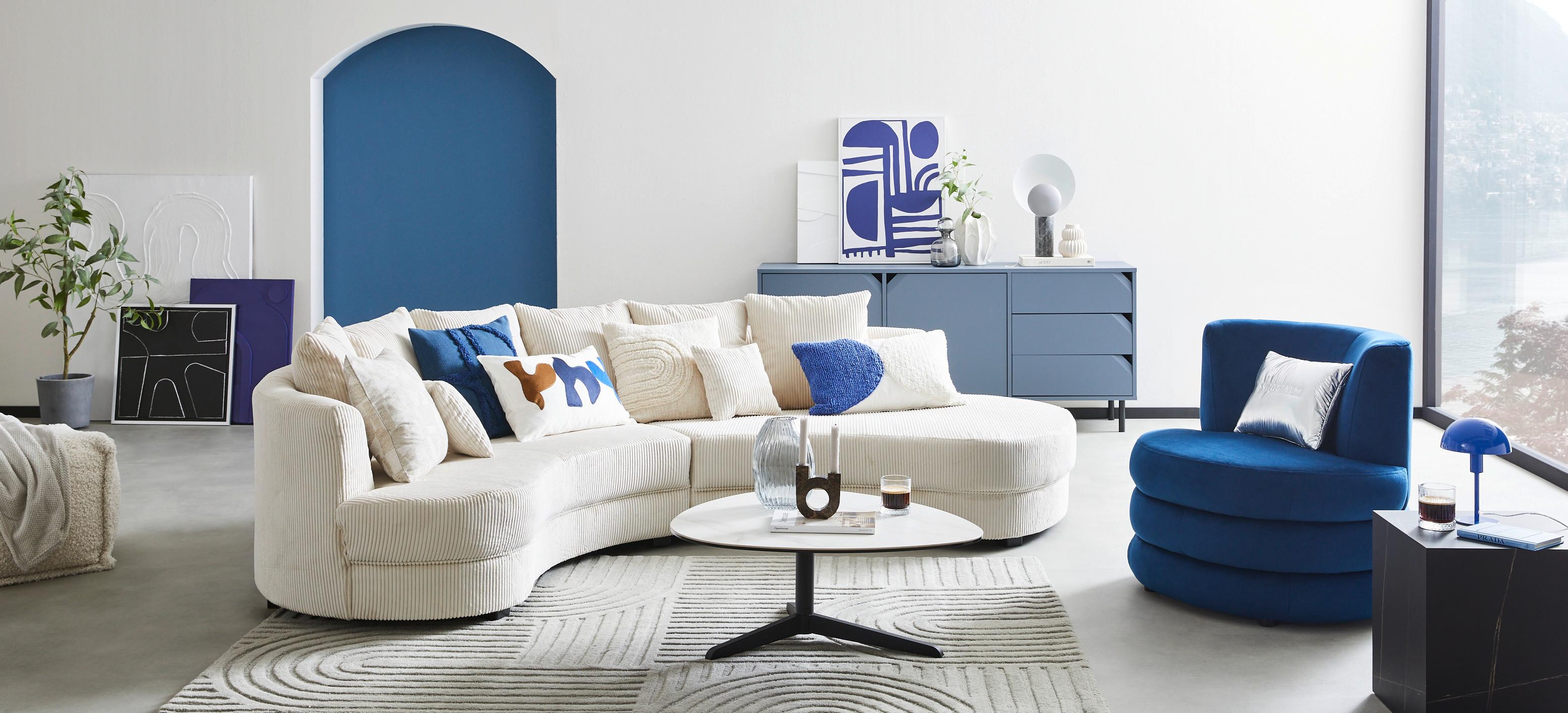 Wohnli Möbelsuche - Wohnlandschaft Limoncello m. Hocker ca.300x160cm Beige Cord