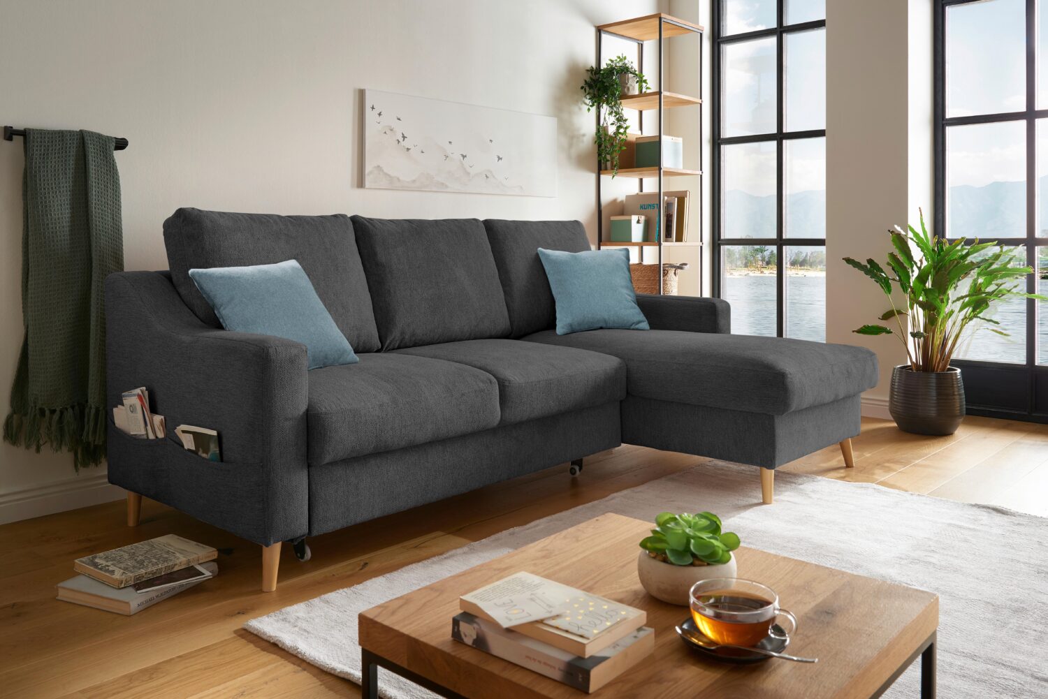 Wohnlandschaft Valentina Schwarz Mikrofaser Textil MID.YOU Möbel > Sofas & Couches > Wohnlandschaften > Ecksofas > XXL Ecksofas Schwarz