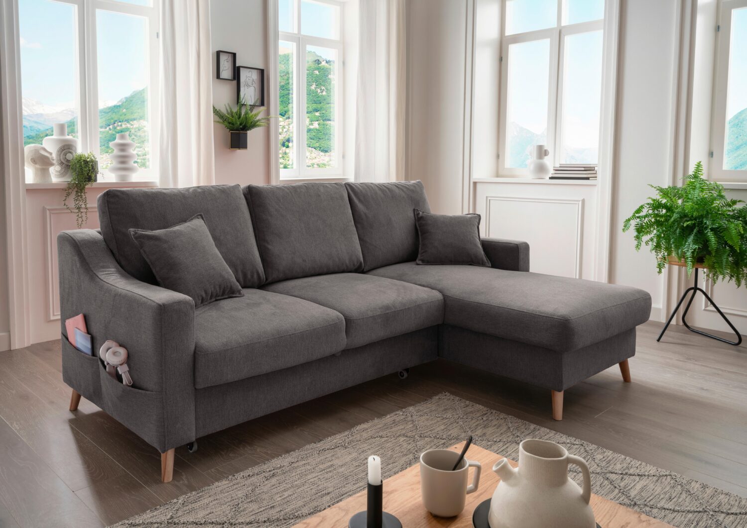Wohnlandschaft Valentina Anthrazit Struktur Textil P & B Möbel > Sofas & Couches > Wohnlandschaften > Ecksofas > Eckschlafsofas Anthrazit