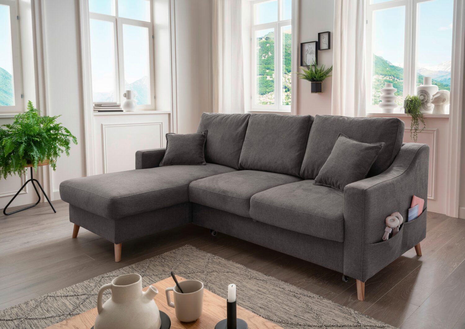 Wohnlandschaft Valentina Anthrazit Struktur Textil P & B Möbel > Sofas & Couches > Wohnlandschaften > Ecksofas > Eckschlafsofas Anthrazit