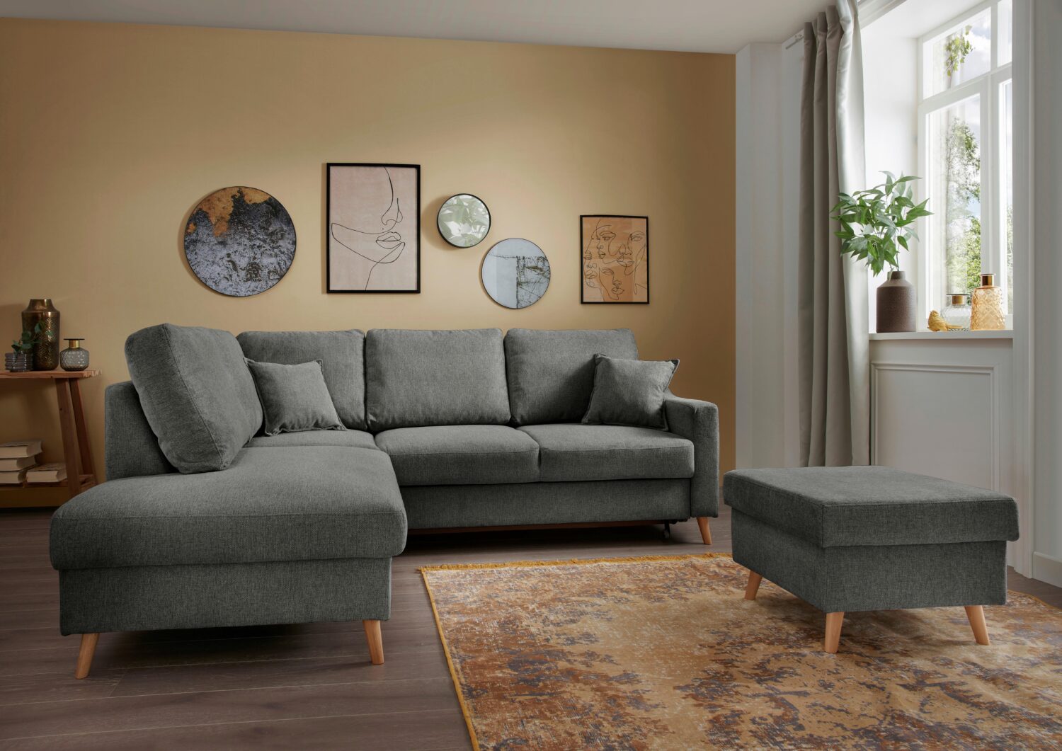 Wohnlandschaft Valentina Anthrazit Struktur Textil P & B Möbel > Sofas & Couches > Wohnlandschaften > Ecksofas > Eckschlafsofas Anthrazit