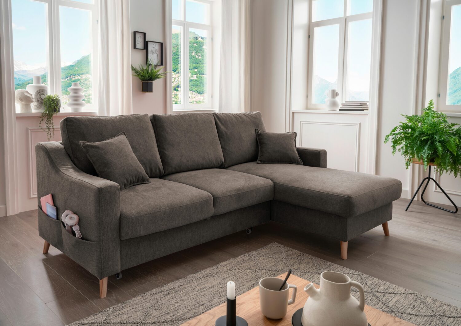 Wohnlandschaft Valentina Braun Struktur Textil P & B Möbel > Sofas & Couches > Wohnlandschaften > Ecksofas > Eckschlafsofas Braun
