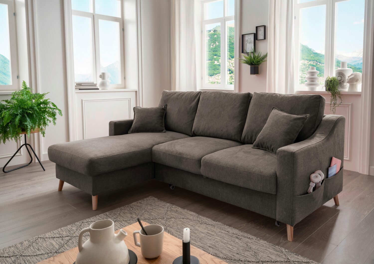 Wohnlandschaft Valentina Braun Struktur Textil P & B Möbel > Sofas & Couches > Wohnlandschaften > Ecksofas > Eckschlafsofas Braun