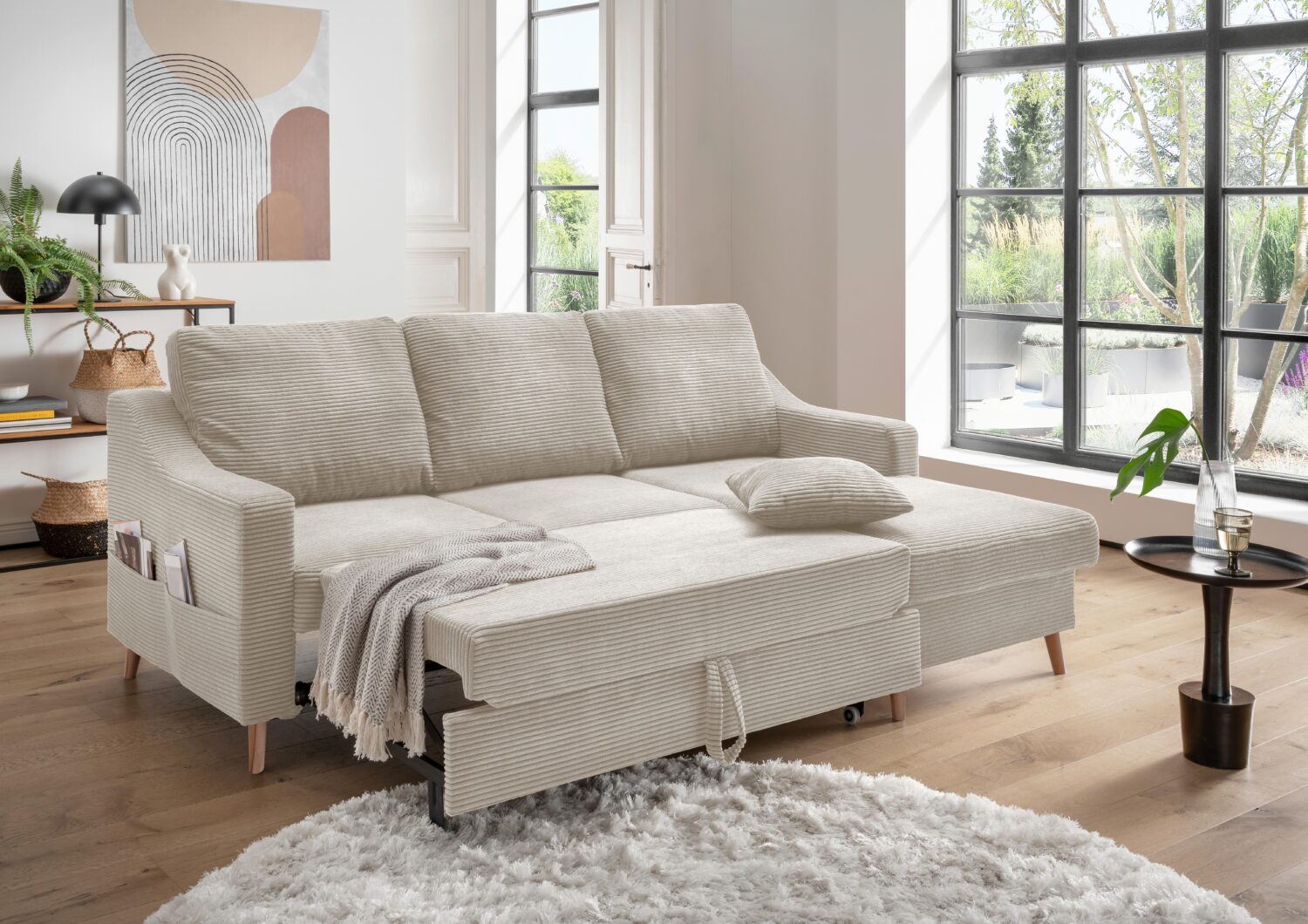 Ecksofa Valentina Cord ca. 228x150 cm Beige Textil P & B Möbel > Sofas & Couches > Wohnlandschaften > Ecksofas > Eckschlafsofas Beige