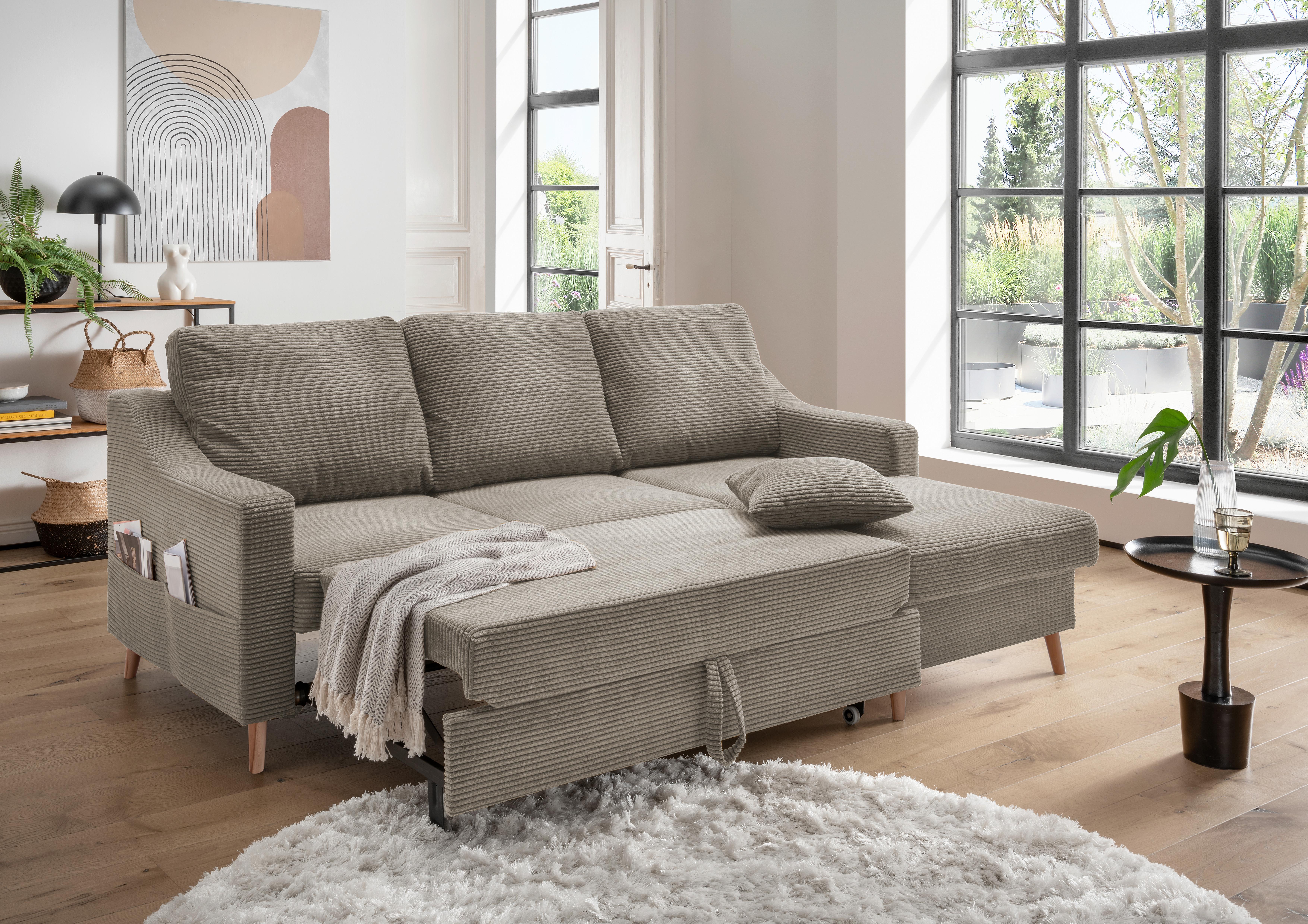 Ecksofa Valentina Cord ca. 228x150 cm Graubraun Textil P & B Möbel > Sofas & Couches > Wohnlandschaften > Ecksofas > Eckschlafsofas Grau