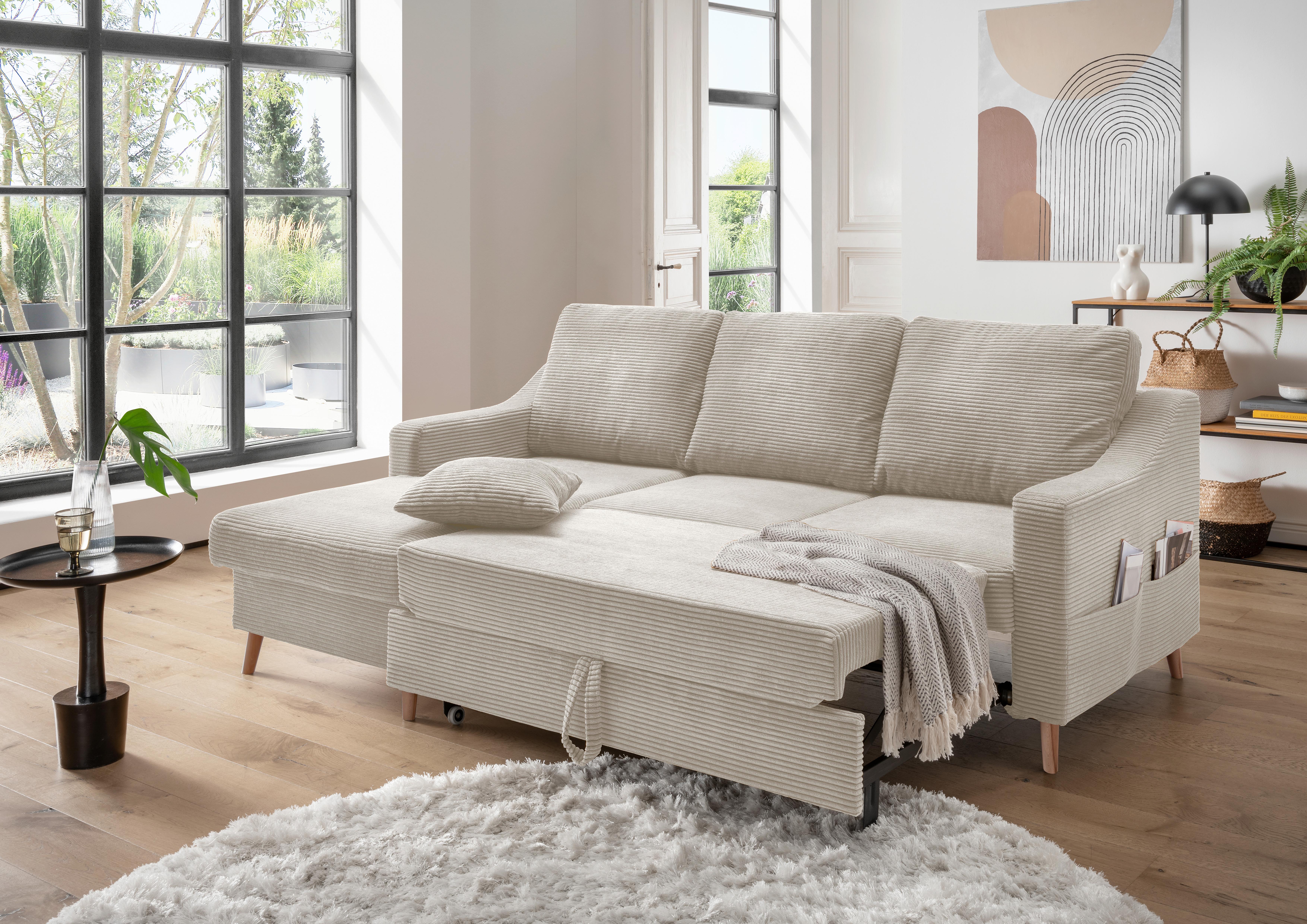 Ecksofa Valentina Beige Cord Textil P & B Möbel > Sofas & Couches > Wohnlandschaften > Ecksofas > Eckschlafsofas Beige
