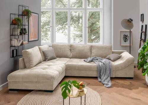 Wohnlandschaft Alvito Beige Cord Textil MID.YOU Möbel > Sofas & Couches > Wohnlandschaften > Ecksofas > Eckschlafsofas Beige