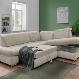 Ecksofa Dalida Beige Chenille m. Bettkasten Textil Livetastic Möbel > Sofas & Couches > Wohnlandschaften > Ecksofas > Eckschlafsofas Beige