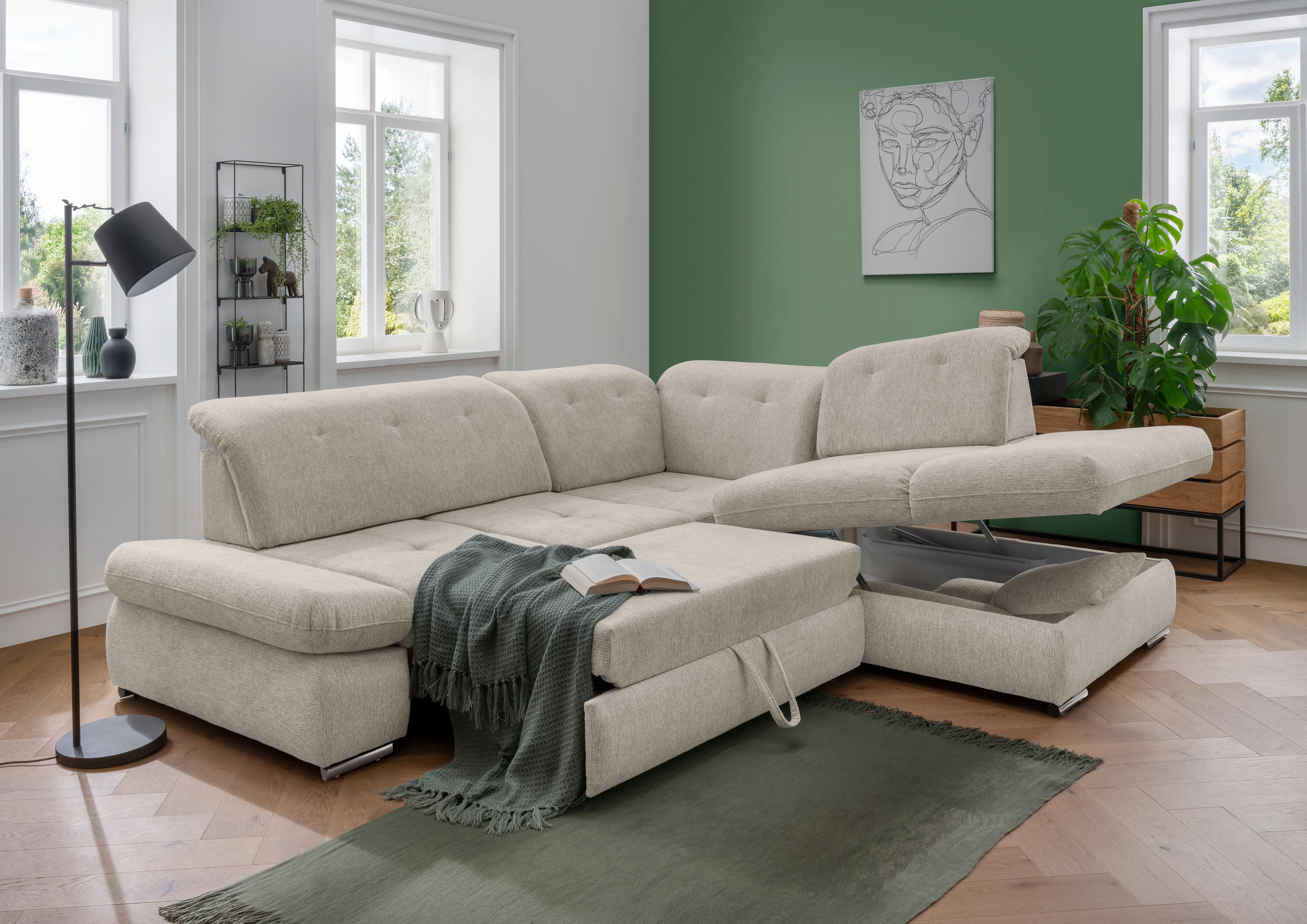 Ecksofa Dalida Beige Chenille m. Bettkasten Textil Livetastic Möbel > Sofas & Couches > Wohnlandschaften > Ecksofas > Eckschlafsofas Beige
