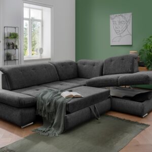 Ecksofa Dalida Anthrazit Chenille m. Bettkasten Textil Livetastic Möbel > Sofas & Couches > Wohnlandschaften > Ecksofas > Eckschlafsofas Anthrazit